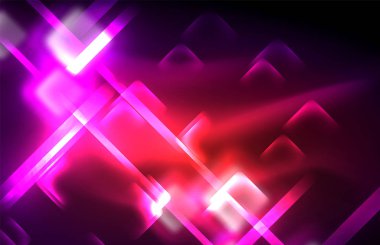 Bulanık efektler ile koyu arka planda Neon kare ve hat ışıkları
