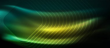 Neon parlayan elemanları, parlak hareket konsepti ile koyu arka plan