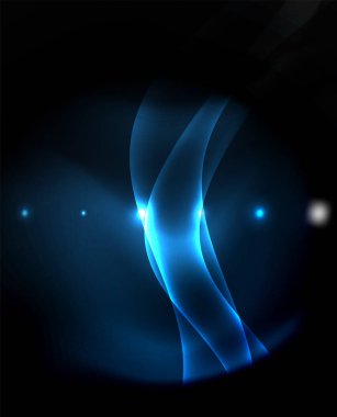 Neon renk dalgaları ile koyu arka plan, vektör şablonu