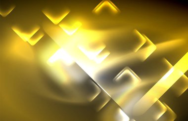 Bulanık efektler ile koyu arka planda Neon kare ve hat ışıkları