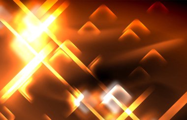 Bulanık efektler ile koyu arka planda Neon kare ve hat ışıkları