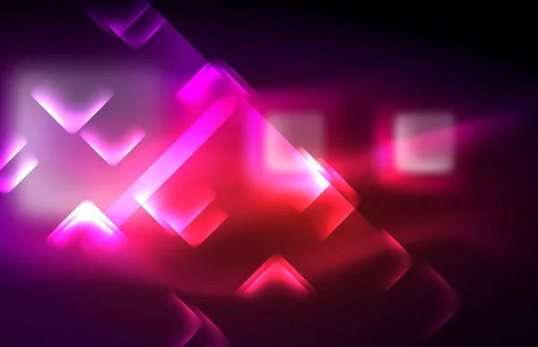 Neon vierkant en lijn lichten op donkere achtergrond met vervaagde effecten — Stockvector