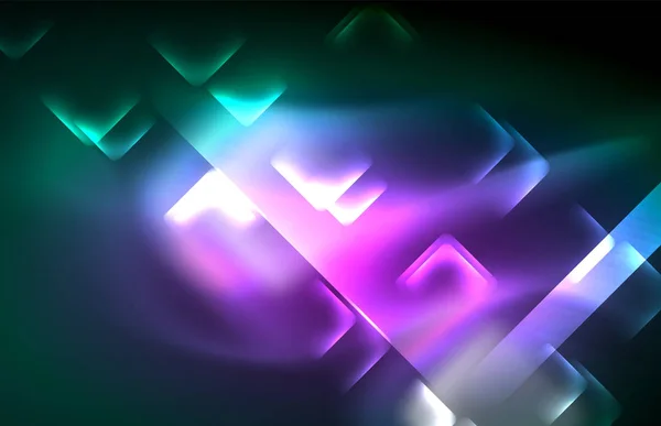 Neonová čtvercová a řádková světla na tmavém pozadí s rozostřené efekty — Stockový vektor