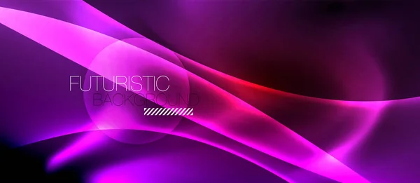 Garis gelombang warna Neon latar belakang abstrak, magis techno futuristic light - Stok Vektor