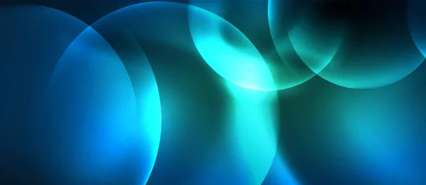 Bulles au néon bleu et cercles fond abstrait, design techno magique futuriste — Image vectorielle