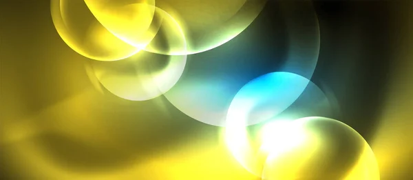 青いネオンの泡と円抽象的な背景、未来的な魔法のテクノデザイン — ストックベクタ