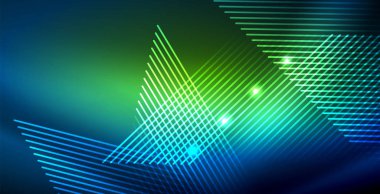 Neon parlayan techno hatları, mavi Hi-Tech futuristik soyut arka plan ışık ile şablon
