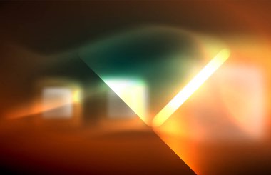 Bulanık efektler ile koyu arka planda Neon kare ve hat ışıkları