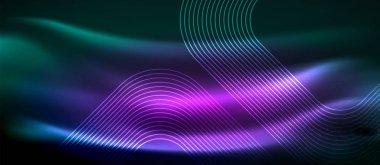 Neon parlayan elemanları, parlak hareket konsepti ile koyu arka plan