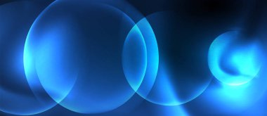 Mavi Neon kabarcıklar ve daireler soyut arka plan, futuristik büyü techno tasarım