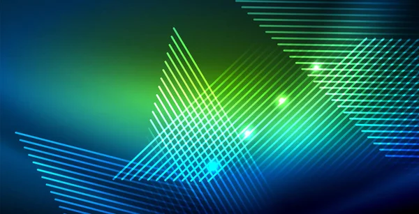 Neón brillantes líneas techno, azul de alta tecnología futurista plantilla de fondo abstracto con luces — Vector de stock