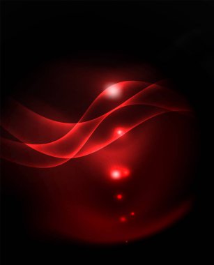 Neon renk dalgaları ile koyu arka plan, vektör şablonu