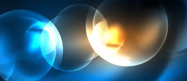 Mavi Neon kabarcıklar ve daireler soyut arka plan, futuristik büyü techno tasarım