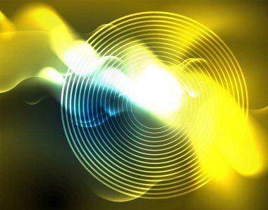 Neon parlayan dalga hatları, mavi Hi-Tech futuristik soyut arka plan şablonu