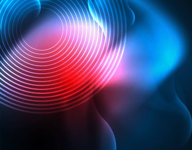 Neon parlayan dalga hatları, mavi Hi-Tech futuristik soyut arka plan şablonu