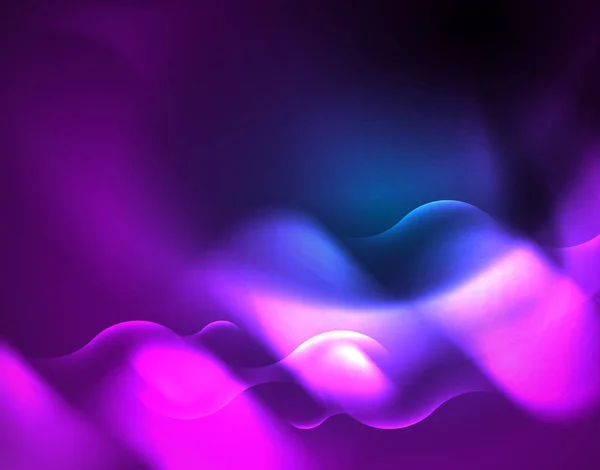 Neon garis gelombang bercahaya, biru hi-tech futuristic abstrak latar belakang - Stok Vektor