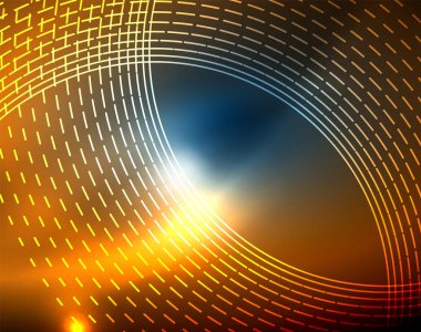 Mavi Neon çemberler, soyut dairesel çizgiler. Parlayan daire soyut desen arka plan