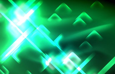Bulanık efektler ile koyu arka planda Neon kare ve hat ışıkları