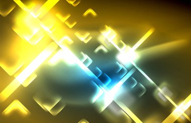 Neon parlayan techno hatları, yüksek teknoloji fütüristik arka plan şablonu kare şekilleri ile