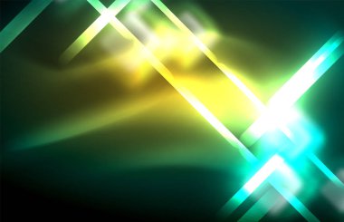 Bulanık efektler ile koyu arka planda Neon kare ve hat ışıkları