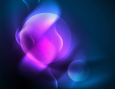 Neon parlayan dalga hatları, mavi Hi-Tech futuristik soyut arka plan şablonu