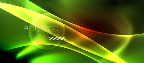 Neón líneas de onda de color fondo abstracto, luz futurista techno magia — Vector de stock