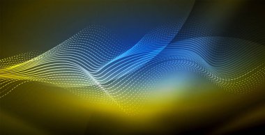 Koyu, parlak hareket, sihirli alan ışık parlayan soyut dalga. Techno arka plan