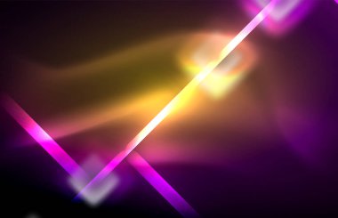 Bulanık efektler ile koyu arka planda Neon kare ve hat ışıkları