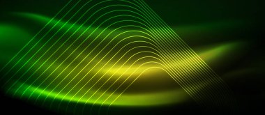 Neon parlayan elemanları, parlak hareket konsepti ile koyu arka plan