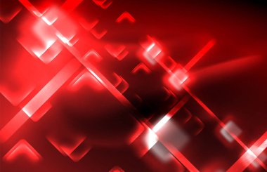 Bulanık efektler ile koyu arka planda Neon kare ve hat ışıkları