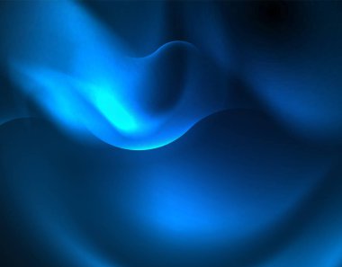 Neon parlayan dalga hatları, mavi Hi-Tech futuristik soyut arka plan şablonu