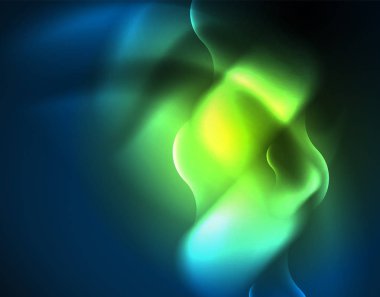 Neon parlayan dalga hatları, mavi Hi-Tech futuristik soyut arka plan şablonu