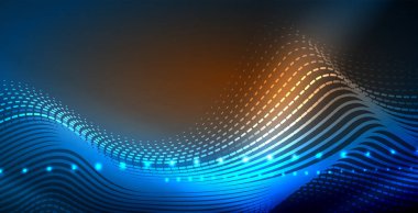 Koyu, parlak hareket, sihirli alan ışık parlayan soyut dalga. Vektör techno arka plan