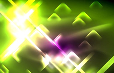 Bulanık efektler ile koyu arka planda Neon kare ve hat ışıkları