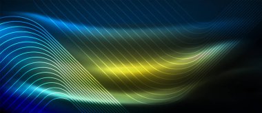 Neon parlayan techno hatları, yüksek teknoloji fütüristik arka plan şablonu kare şekilleri ile