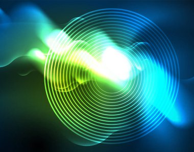 Neon parlayan dalga hatları, mavi Hi-Tech futuristik soyut arka plan şablonu