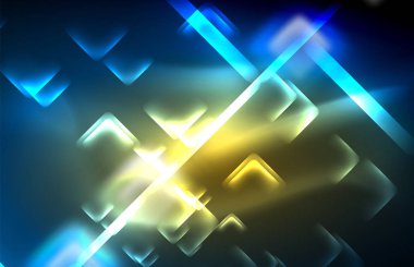 Neon parlayan techno hatları, yüksek teknoloji fütüristik arka plan şablonu kare şekilleri ile