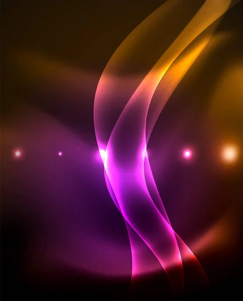Linhas de onda de cor de néon fundo abstrato, luz tecno futurista mágica — Vetor de Stock