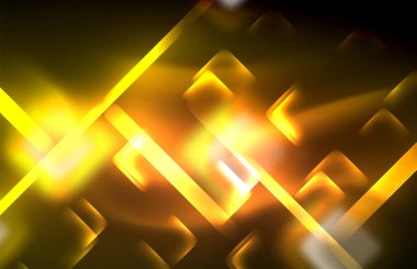 Siyah Neon parlak ışık hatları, techno modern şablon