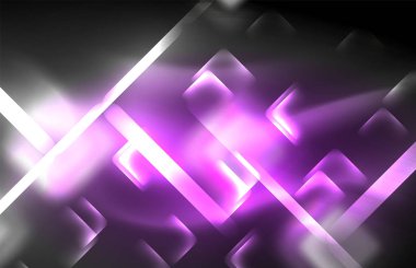 Bulanık efektler ile koyu arka planda Neon kare ve hat ışıkları