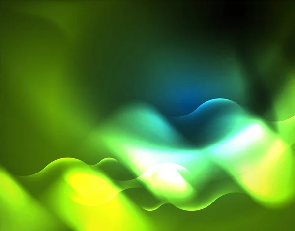 ネオン輝く波線、青いハイテク未来的な抽象的な背景テンプレート — ストックベクタ