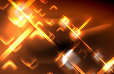 Bulanık efektler ile koyu arka planda Neon kare ve hat ışıkları