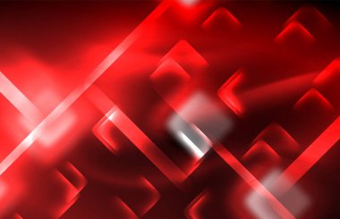 Bulanık efektler ile koyu arka planda Neon kare ve hat ışıkları