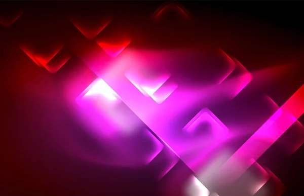 Linee techno incandescente al neon, hi-tech futuristico modello astratto di sfondo con forme quadrate — Vettoriale Stock