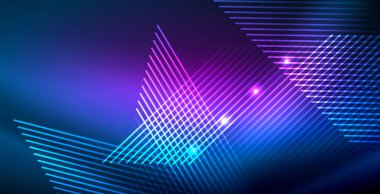 Neon parlayan techno hatları, mavi Hi-Tech futuristik soyut arka plan ışık ile şablon