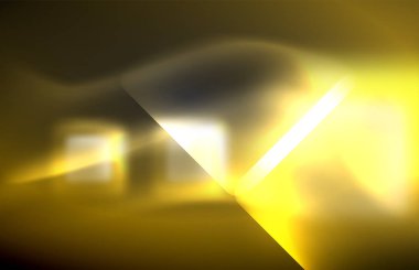 Bulanık efektler ile koyu arka planda Neon kare ve hat ışıkları