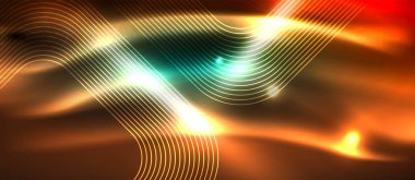 Neon parlayan elemanları, parlak hareket konsepti ile koyu arka plan