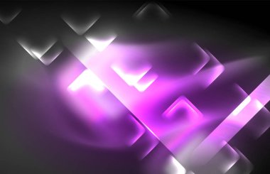 Bulanık efektler ile koyu arka planda Neon kare ve hat ışıkları