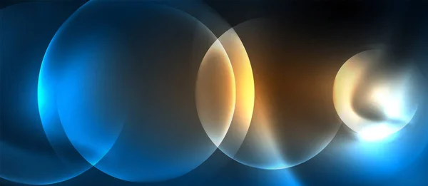 Burbujas de neón azul y círculos fondo abstracto, diseño techno magia futurista — Vector de stock