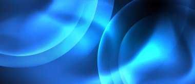 Mavi Neon kabarcıklar ve daireler soyut arka plan, futuristik büyü techno tasarım